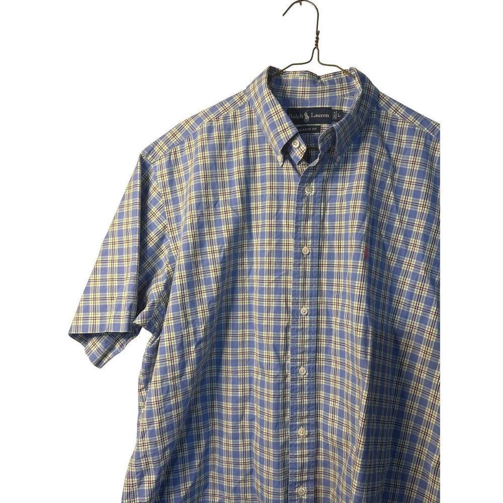 Polo Ralph Lauren Mens Large Blue Plaid Short Sleeve Classic Button Down Shirt
